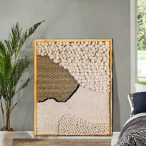 Ivory Handwoven Wool <b>Wall</b> <b>Decor</b> with Wood Back Side Elegant Handmade <b>Wall</b> Frames for Living Room Bedroom and Home Decoration - Product Image 1