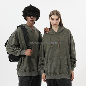 Sweat à capuche surdimensionné de marque de créateur en éponge française vintage lavée pour hommes Streetwear brodé sur mesure pour l'hiver - Product Image 1