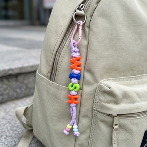 Breloques de sac en cordon tressé avec perles lettres WISH faites à la main, porte-clés, pendentifs de fermeture éclair pour sac à dos et sac à main, cordons de suspension, articles cadeaux au design esthétique et mignon - Product Image 6