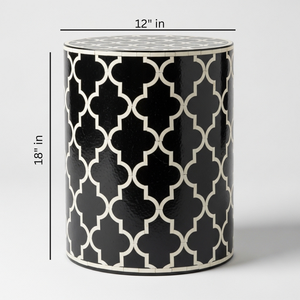 Tabouret cylindrique en os noir incrusté, fait main, motif géométrique, table d'appoint ronde décorative, table tambour - Product Image 2