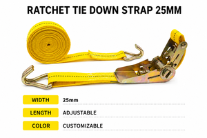 Sangle à cliquet en polyester jaune de 25 mm avec crochets métalliques à adhérence renforcée pour une sécurité maximale, haute résistance, Provina - Product Image 4