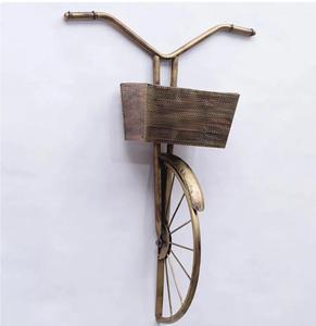 Brass Bicycle <b>Wall</b> Rack With Basket For <b>Books</b> Home Decor Industrial Style Metal Handmade Rustic Design Gold Finish - Product Image 2