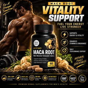Complément alimentaire Halal à l'extrait de racine de Maca Elma Food, 60 comprimés à croquer, soutien énergétique pour hommes, métabolisme, circulation, GMP HACCP - Product Image 1