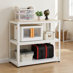 Étagères métalliques à 3 niveaux robustes avec dessus en bois durable Supports de rangement durables - Product Image 1