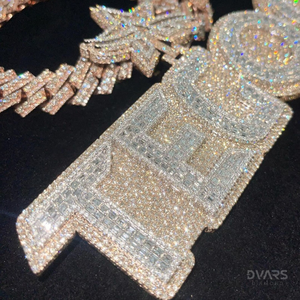 Pendentif personnalisé pour homme en argent sterling 925 plaqué or avec moissanite VVS, bijoux de luxe hip-hop, lettre initiale sertie de diamants - Product Image 2