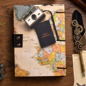 <b>A5</b> Vintage World Map Handmade Lock Diary | Eco Friendly Hardcover Travel Journal Planner with Compass Design Artistic Gift Set - Product Image 2