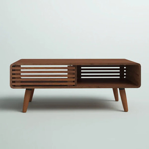 Solid Teak Wood Legs <b>Rectangle</b> <b>Coffee</b> <b>Table</b> Natural Wood Finish <b>Coffee</b> <b>Table</b> with Dual Storage and Door - Product Image 3