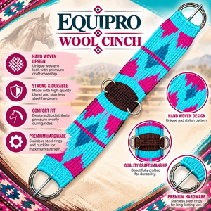 EQUIPRO - Arnés de Cuero y Lana con Patrón Turquesa y Rosa, con Anillas Metálicas Ajustables para Caballo - Product Image 2