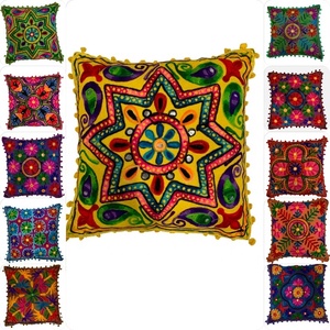 Wholesale Indian Handmade 18x18 Suzani Embroidery Pom Pom Lace Throw <b>Pillow</b> Cover Home Decor Sofa Couch Embroidered Cushion <b>Case</b> - Product Image 5