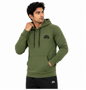 Sweat à capuche rose imperméable 100 % coton coupe classique pour homme avec logo personnalisé sur le devant, poche en polaire, décontracté, pour la gym, vêtement de sport d'hiver 370g - Product Image 4