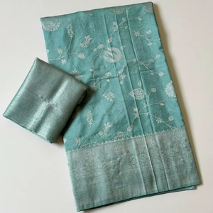 Sari élégant en tissage jacquard avec bordure Zari et chemisier en brocart – Sari pour mariage et soirée - Product Image 1