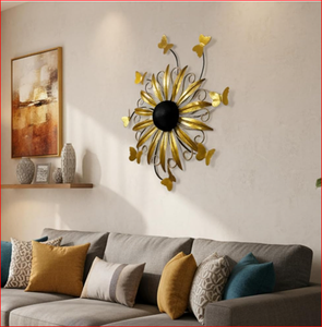 Arte Mural Metálico 3D de Girasol Dorado con Mariposas, Decoración de Pared de Hierro con Recubrimiento en Polvo Hecha a Mano para Sala de Estar y Dormitorio - Product Image 3
