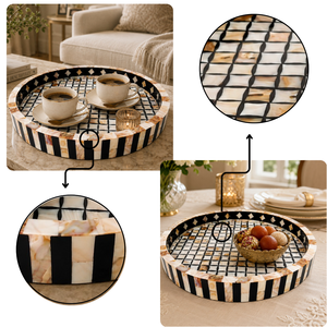 Mother of Pearl Inlay Serving Tray | Handmade Wooden Decor Tray | Ramadan Eid Arabic Home Decor Gift Luxury Kitchen Serving Tray - Product Image 5