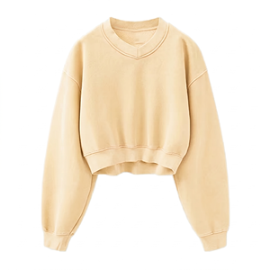 Sweat-shirt court à col rond vert clair en coton tricoté à manches longues, respirant, couleur unie, pour femme, hiver automne - Product Image 1