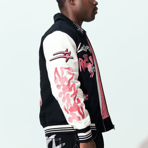 Veste Bomber Unisexe Personnalisée en Gros pour Hommes, Style Streetwear, Broderie Cœur, Manches Contrastantes, Fermeture Éclair, Hip Hop - Product Image 3