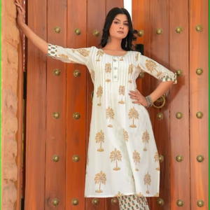 Conjunto de Kurta y Salwar de Algodón con Estampado Digital de Palmeras para Mujer - Product Image 1