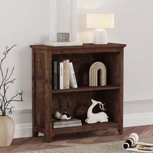 Rustic Wooden Bookcase Double Tier <b>Storage</b> Shelf Standing Type <b>For</b> Living Room Durable Lacquered Finish Rectangle Shape - Product Image 3