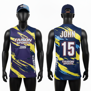 Maillot de netball pour homme en maille polyester spandex respirante 180 GSM, bleu, violet, jaune, avec panneau brossé, sublimation, logo personnalisé - Product Image 1