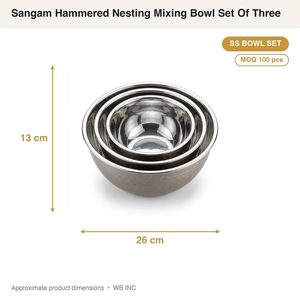 Handmade 26 cm Satin and <b>Mirror</b> Set Three Sangam Hammered Nesting Mixing Bowl SS304 SS <b>Boxed</b> Home Decor From 'H' - Product Image 4