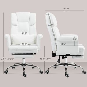 Sedia da Ufficio Direzionale Reclinabile in Pelle PU con Supporto Lombare Ergonomico e Base Girevole in Nylon Bianco - Product Image 3
