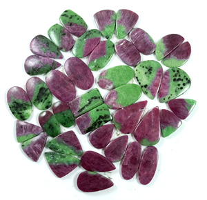 Pierre précieuse naturelle en zoïsite avec rubis, paire de cabochons, fournisseur Inde, prix de gros, haute qualité, pour la fabrication de bijoux - Product Image 1