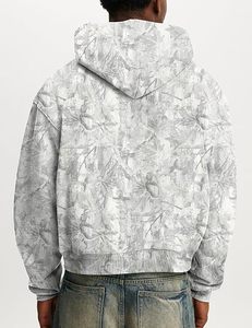 Sudadera con Capucha para Hombre, Gris con Estampado Floral, Cierre de Cremallera, Corte Regular, Informal, para Otoño, 100% Poliéster Tejido Transpirable - Product Image 3