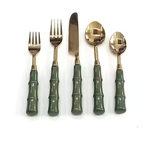 Juego de Cubiertos de Latón Premium con Acabado Dorado y Mango Plateado, Utensilios de Comedor de Lujo, Colección de Vajilla para Hotel y Restaurante - Product Image 2