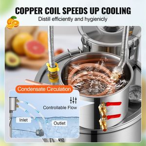 Distillatore d'acqua e alcol in acciaio inox da 8 galloni/30 litri con doppio condensatore e serpentina in rame a raffreddamento rapido, kit per la produzione di birra casalinga - Product Image 5