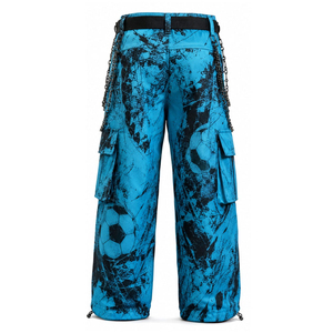 Embroidery Dark Blue Silk Screen Printing Loose Fit Men's Gothic Cargo Pants Mid Waist Plus Size Wide Leg Metal Ring Spring - Product Image 3