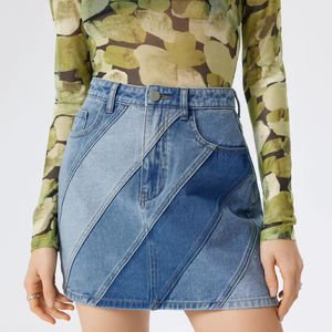 กระโปรงยีนส์พิมพ์ลายแฟชั่นประดับพู่ กระโปรงสั้นเอวสูงสำหรับผู้หญิง ผ้าฝ้าย แฟชั่นใหม่สไตล์เรโทร ยืดได้ - Product Image 2