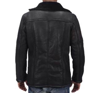 Men's <b>Black</b> Genuine Sheephide Leather Jacket Stand <b>Fur</b> <b>Collar</b> Single Breasted Windproof Thick Down <b>Coat</b> - Product Image 6