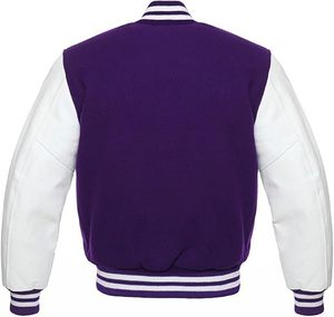 Chaqueta Varsity Morada y Blanca para Hombre OUTFINK, Corte Regular, Cuello Camisero, Cierre de Botón, Exterior de Poliéster y Algodón, Estilo Casual Otoñal - Product Image 3