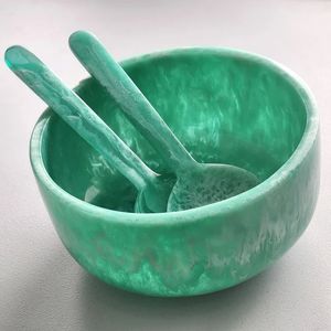 Tazón de resina hecho a mano para servir ensalada de frutas, decorativo, con esmalte azul, estilo Wabi-Sabi, decoración para el hogar, regalo para fiestas, vajilla. - Product Image 3