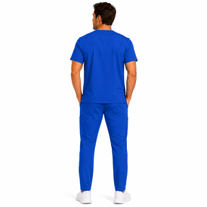 Wholesale Men Scrub <b>Set</b> Elastic Stretch V-Neck Short Sleeve Top Cargo Pants Medical Uniform Hospital Work Attire Men Scrub <b>Set</b> - Product Image 2