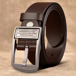 Ceinture formelle en cuir de vache marron avec boucle à ardillon en acier, moulage monobloc, design solide et durable pour hommes - Product Image 2