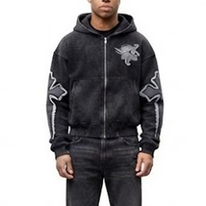 Sudadera con Capucha Bordada para Hombre, Algodón Negro, Felpa Francesa, Estilo Casual Otoñal, Corte Regular, con Diseños de Cruz y Logotipo, Venta al Por Mayor - Product Image 3