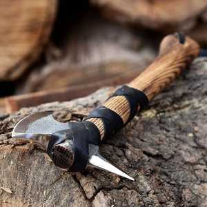 Premium Battle Ready Nordic Spike Tomahawk Custom Logo Handmade Steel Wood <b>Handle</b> Hunting Camping Tool with Leather Sheath Wrap - Product Image 4