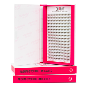 CharmLash Éventails de volume préfabriqués thermocollés en fibre PBT coréenne effet vison, 12 rangées, base fine et pointue, sur carte, 5D, livraison rapide - Product Image 1