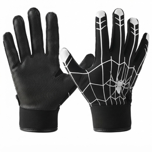 Gants de frappeur au design toile d'araignée noire, en tissu tricoté respirant, unisexe, pour adulte, fermeture à enfiler - Product Image 1