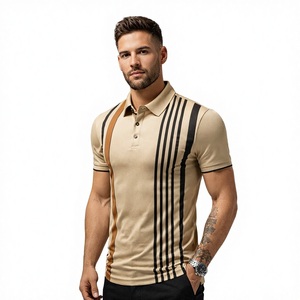 เสื้อถักลายทางบล็อกสีแฟชั่นผู้ชาย |   แขนสั้นสำหรับใส่คอกลม ป้องกันรอยยับ สวมใส่สบายในฤดูร้อน - Product Image 1