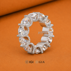 Bague éternité en argent 925 certifiée 6,50 mm, sertie de diamants de laboratoire et de pierres rondes avec accents en forme de poire, bijou élégant pour femme - Product Image 2