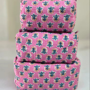 Toiletry Bag Set Travel <b>Makeup</b> Pouch Soft Quilted Cotton Green Check Cosmetic Organizer Zipper <b>Storage</b> for Beauty Essentials - Product Image 1