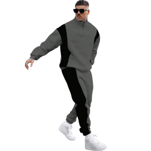 Ensemble survêtement homme 2 pièces gris foncé et noir avec blocs de couleur latéraux et fermeture éclair - Product Image 4