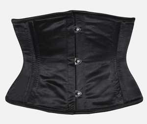 Women's Black Satin <b>Waist</b> <b>Cincher</b> Firm Control Shapewear Hook-and-Eye Closure Tummy Control <b>Corset</b> Adult Size Double Steel Boned - Product Image 1