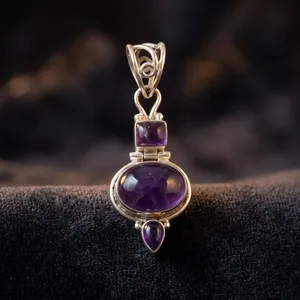Natural Amethyst 925 Sterling Silver Pendant Handmade Purple Gemstone Jewelry Vintage Statement Necklace Accessory for Women - Product Image 3