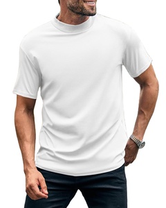 Camiseta de hombre cómoda de algodón 100% de tacto muy suave, camisetas de cuello alto con cuello falso, camiseta de manga corta acanalada con cuello alto, camiseta blanca - Product Image 1
