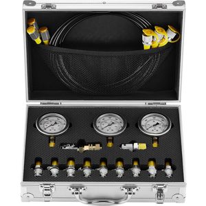 Set di Manometri Idraulici per Escavatore P 250/400/600 bar, 3 Manometri, 11 Raccordi di Prova, 3 Tubi di Prova, Tutto in Plastica - Product Image 6