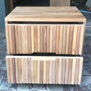 Mesa de Noche con 2 Cajones, Ecológica, de Lujo, Moderna, Minimalista, de Madera de Teca Sólida, Acanalada, para el Hogar, Hotel, Dormitorio - Product Image 6