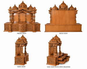 Grand Wooden Carved <b>Mandir</b> for Pooja Room With Storage Wooden Temple for Home Pooja Room Manufacturer Exporter Wholesale Prices - Product Image 5