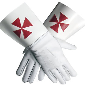 Guantes de Cuero Blanco con Bordado Masónico de los Caballeros Templarios de Malta para Uso Diario en el Hogar y Otros Usos - Product Image 1